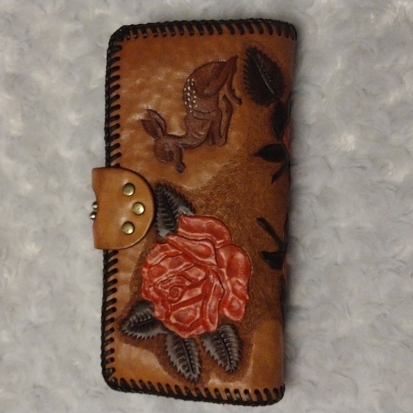 VINTAGE 3d Leather Wallet Hand-tooled R.A.R Roses Are Red. - Picture 3 of 8